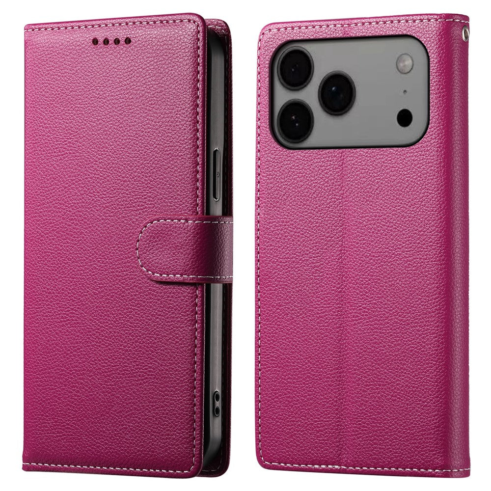 For iPhone 18 Pro Max / 17 Pro Max Case Magnetic Snap Litchi Texture Leather Wallet Phone Cover with Wrist Strap