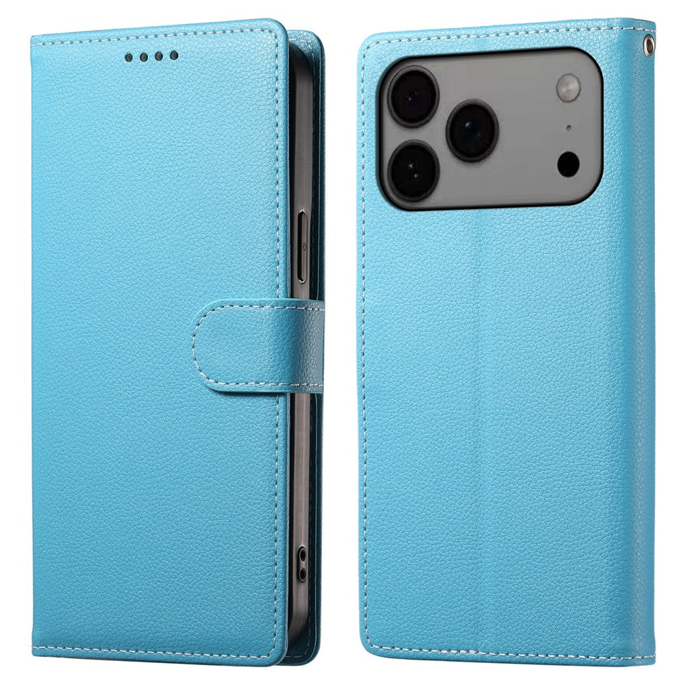 For iPhone 18 Pro Max / 17 Pro Max Case Magnetic Snap Litchi Texture Leather Wallet Phone Cover with Wrist Strap