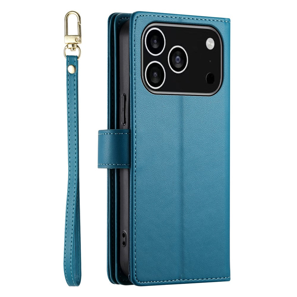 For iPhone 18 Pro / 17 Pro Case Zipper Pocket Wallet Leather Phone Cover with Straps