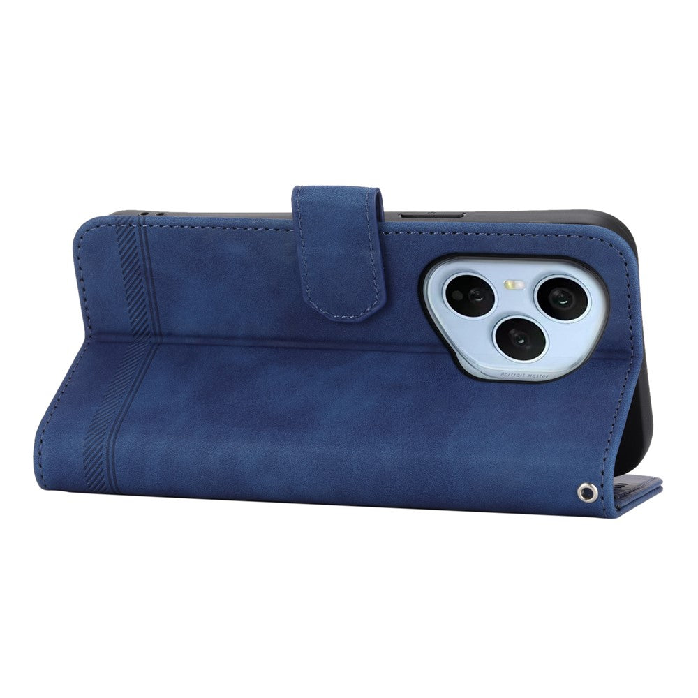 DIERFENG DF-03 For Honor 400 Pro 5G (Global) Case Lines Imprint Wallet Leather Phone Cover with Wrist Strap