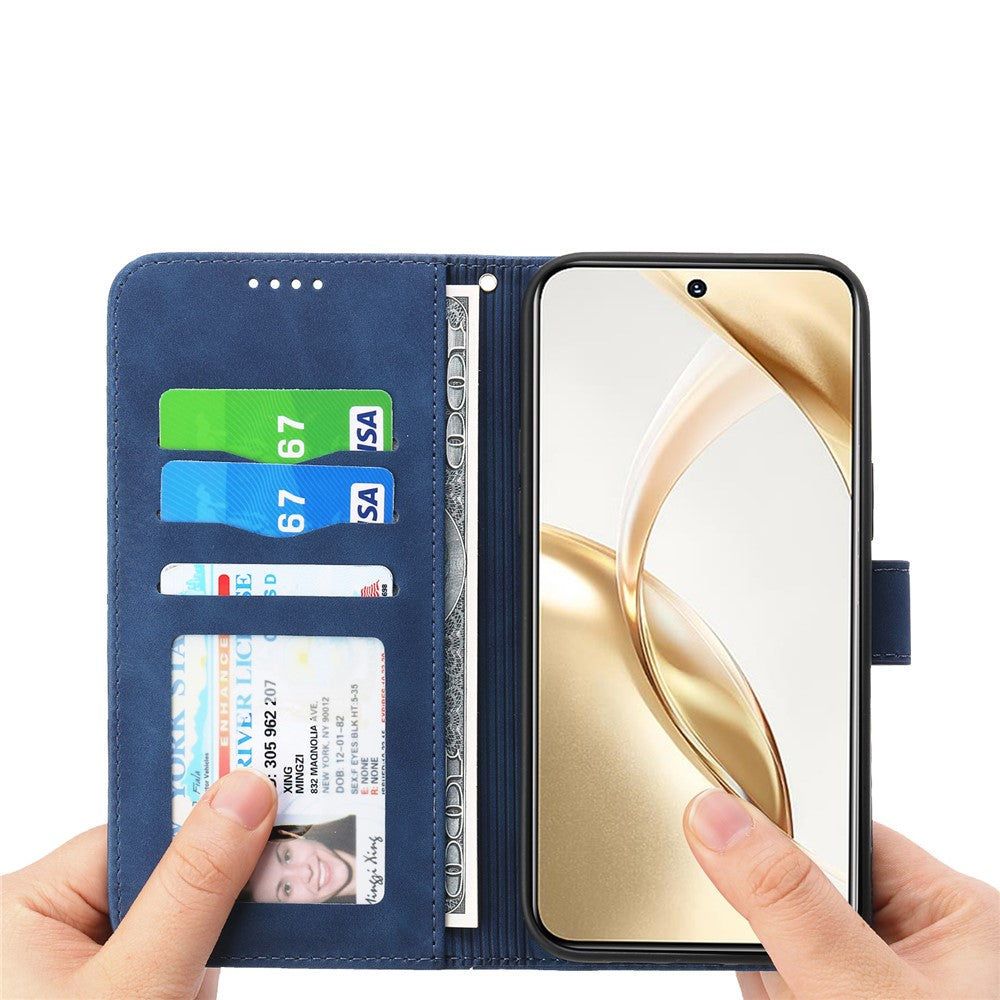 DIERFENG DF-03 For Honor 400 Pro 5G (Global) Case Lines Imprint Wallet Leather Phone Cover with Wrist Strap