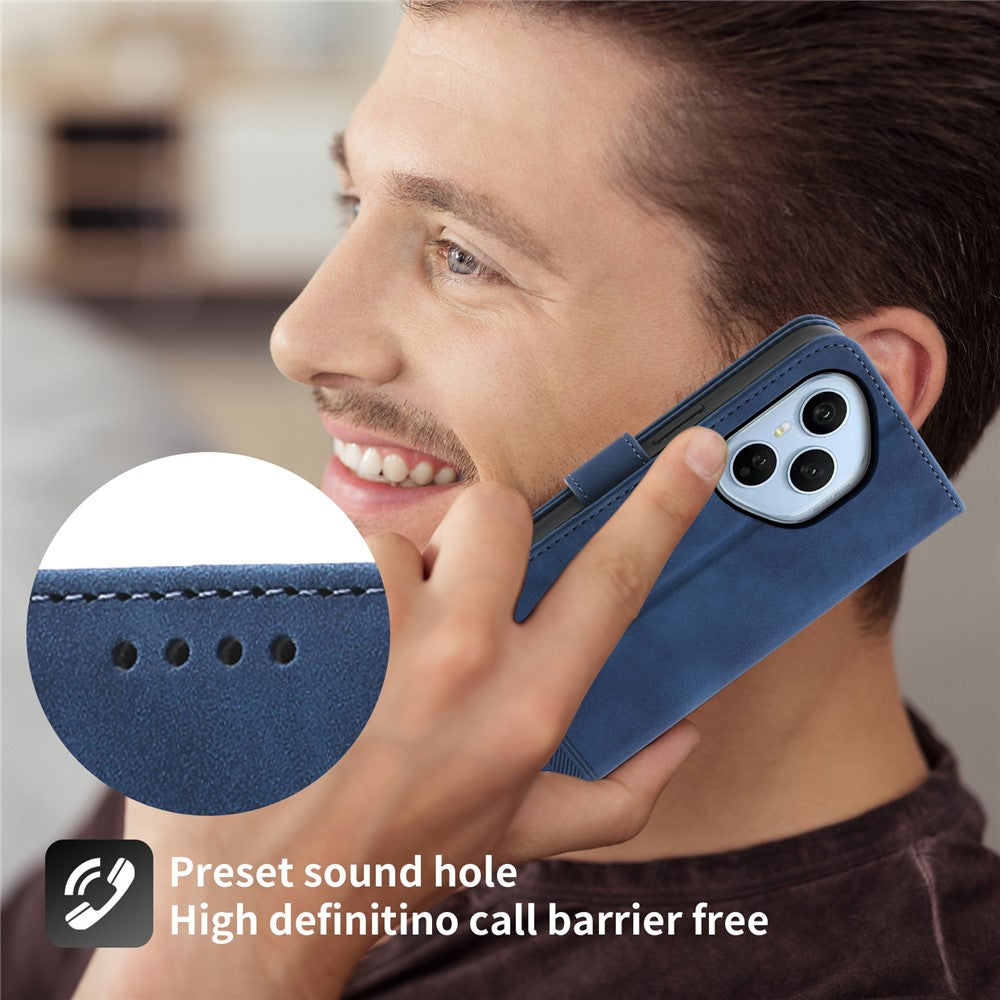 DIERFENG DF-03 For Honor 400 Pro 5G (Global) Case Lines Imprint Wallet Leather Phone Cover with Wrist Strap