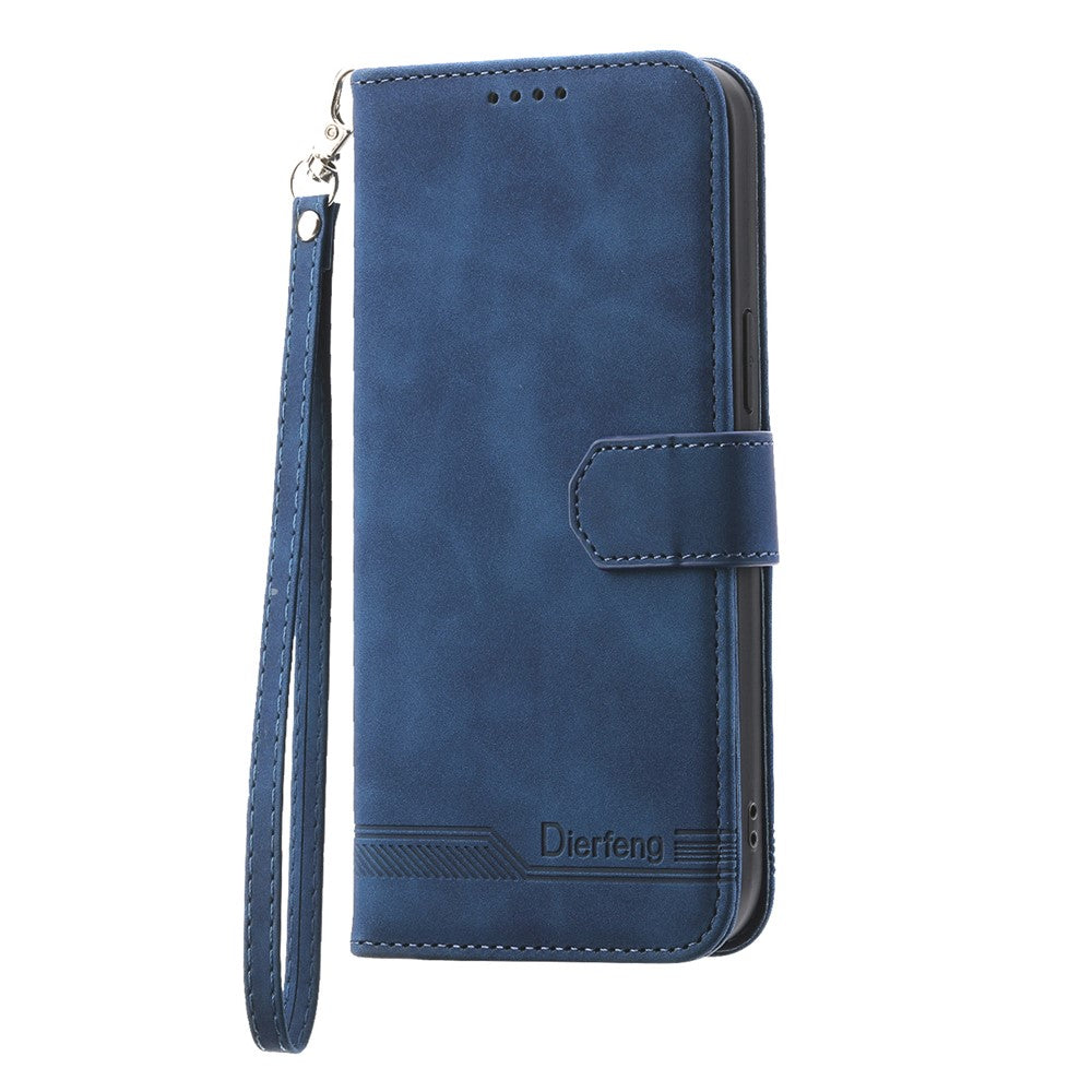 DIERFENG DF-03 For Honor 400 Pro 5G (Global) Case Lines Imprint Wallet Leather Phone Cover with Wrist Strap