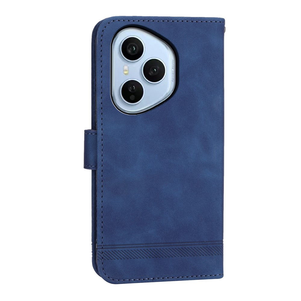 DIERFENG DF-03 For Honor 400 Pro 5G (Global) Case Lines Imprint Wallet Leather Phone Cover with Wrist Strap