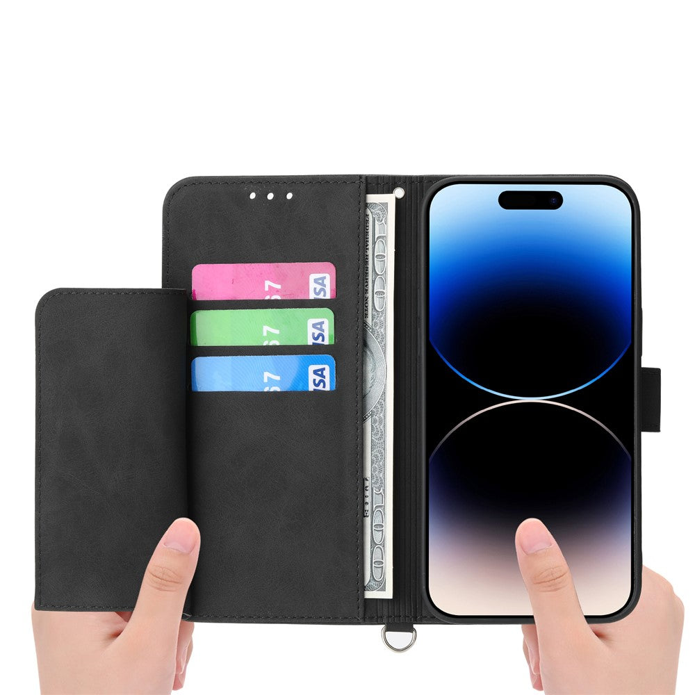 For iPhone 18 Pro / 17 Pro Case Flower Pattern PU Leather Wallet Phone Cover with Strap