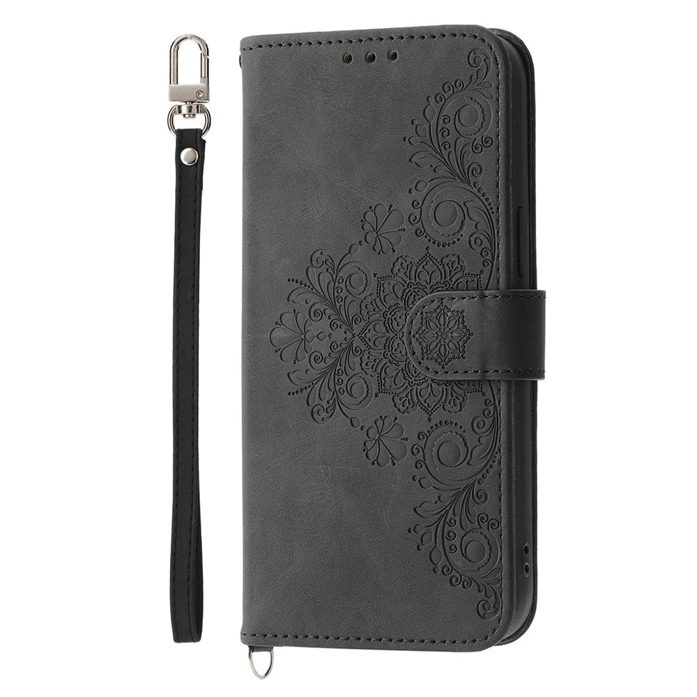 For iPhone 18 Pro / 17 Pro Case Flower Pattern PU Leather Wallet Phone Cover with Strap