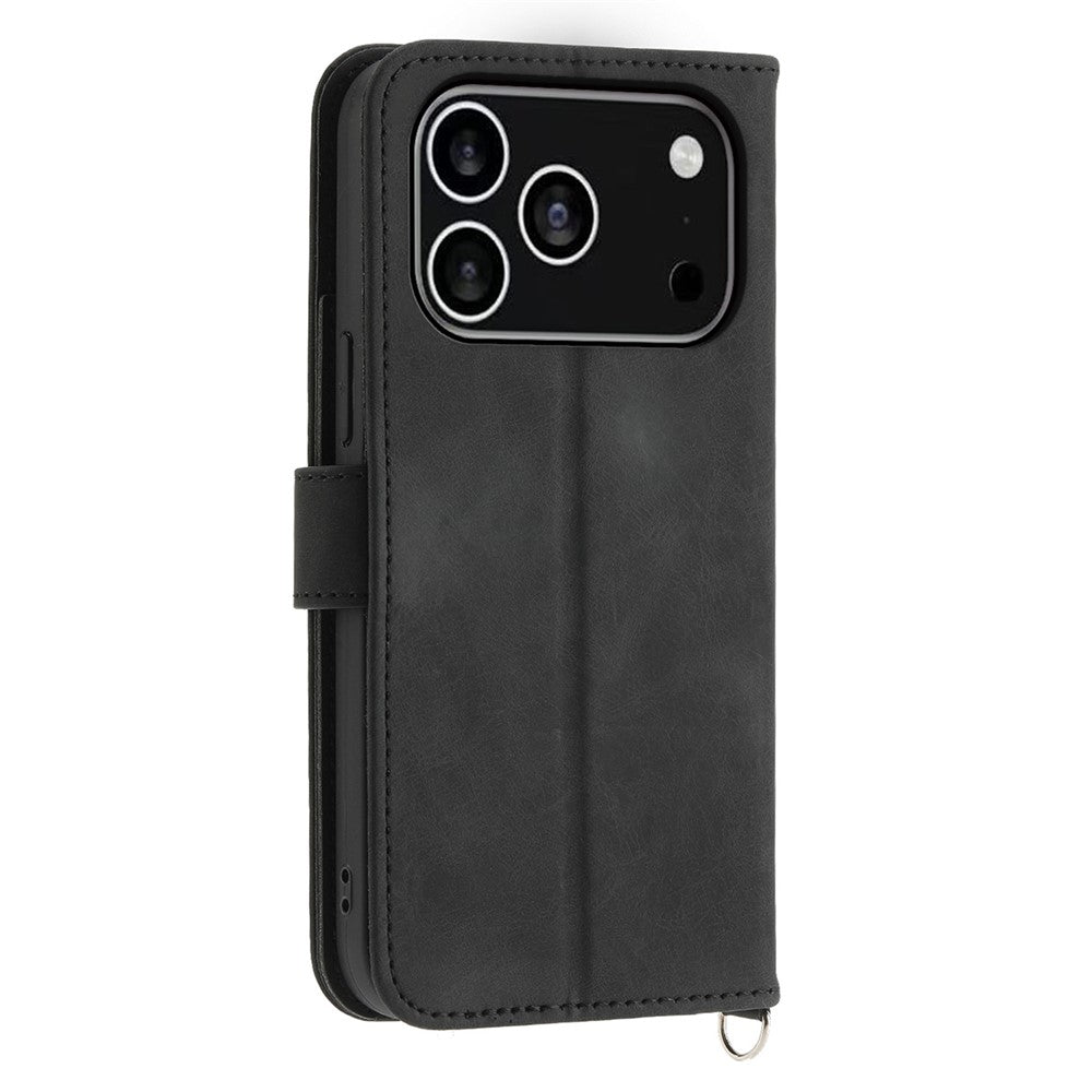 For iPhone 18 Pro / 17 Pro Case Flower Pattern PU Leather Wallet Phone Cover with Strap