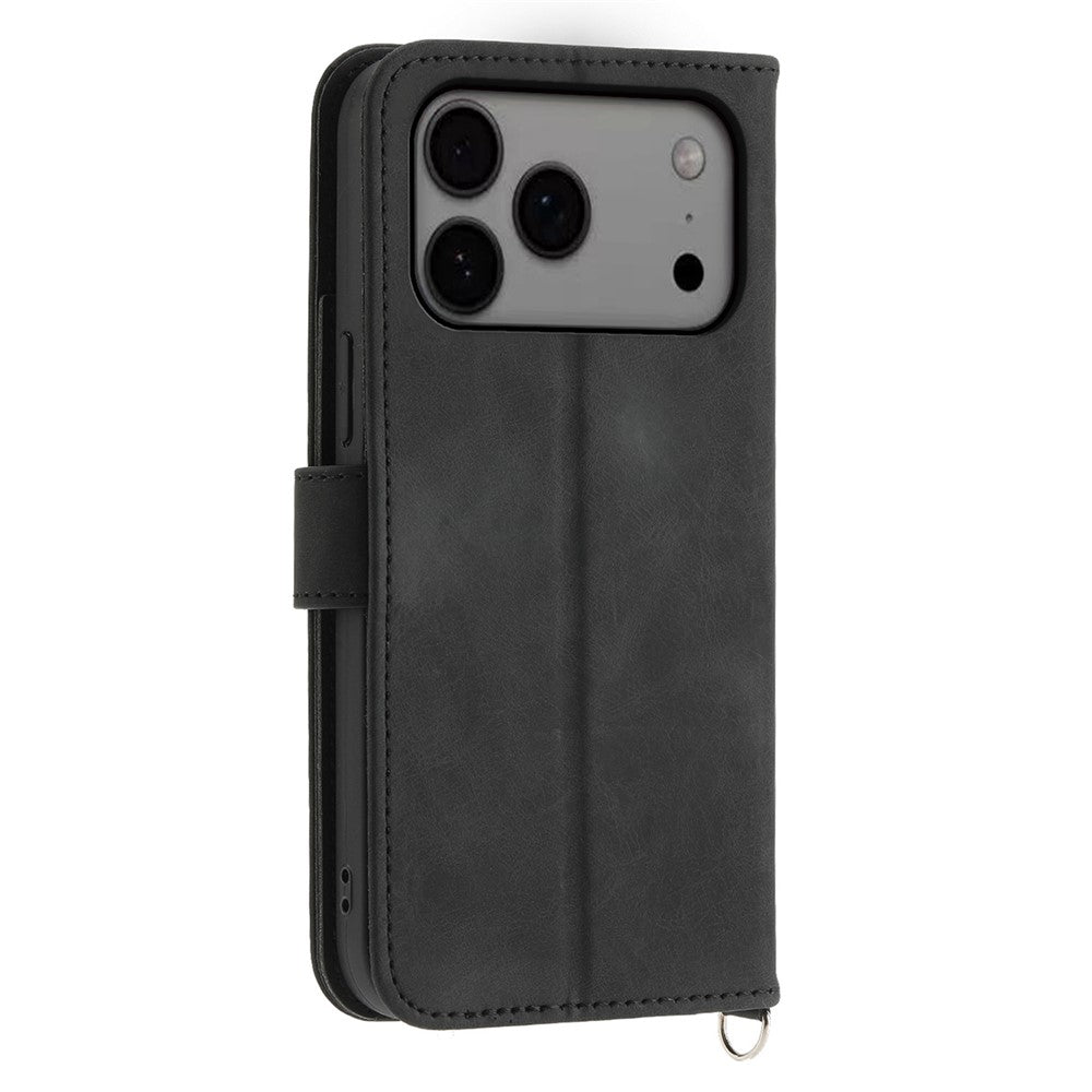 For iPhone 18 Pro Max / 17 Pro Max Case Flower Pattern PU Leather Wallet Phone Cover with Strap
