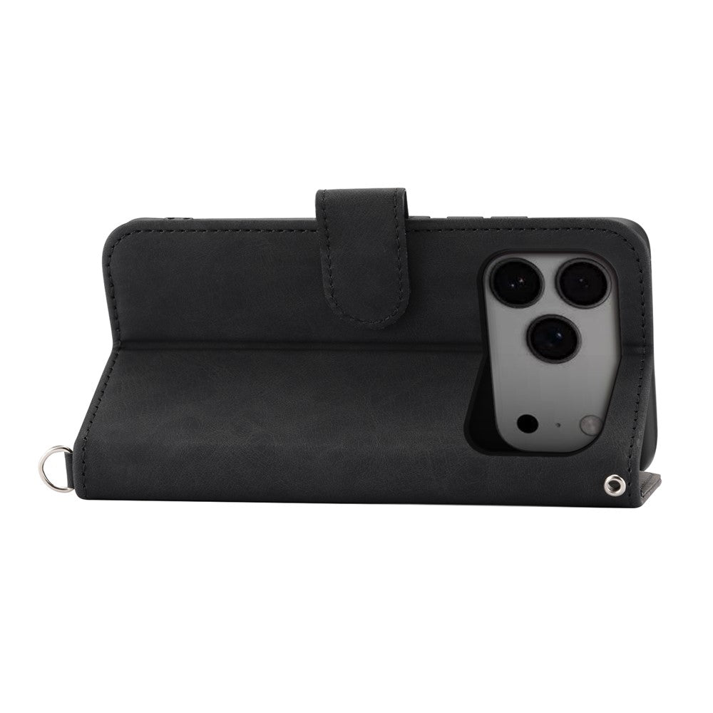 For iPhone 18 Pro Max / 17 Pro Max Case Flower Pattern PU Leather Wallet Phone Cover with Strap