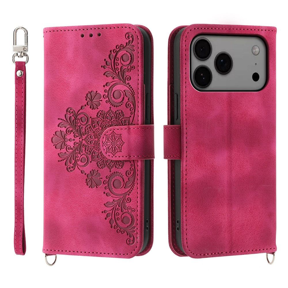 For iPhone 18 Pro Max / 17 Pro Max Case Flower Pattern PU Leather Wallet Phone Cover with Strap