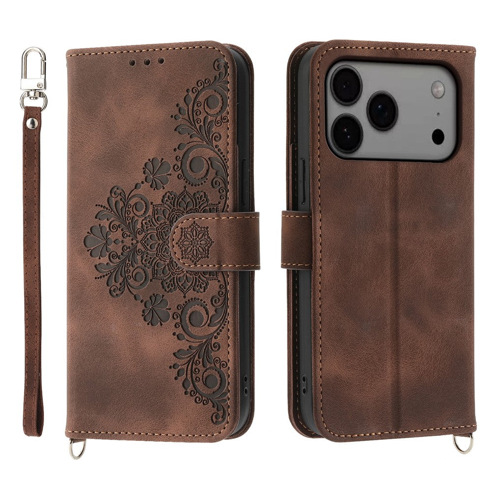 For iPhone 18 Pro Max / 17 Pro Max Case Flower Pattern PU Leather Wallet Phone Cover with Strap