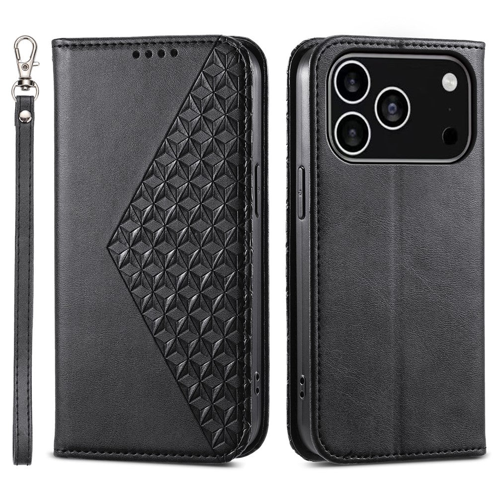 For iPhone 18 Pro / 17 Pro Case Calf Texture PU Leather Wallet Phone Cover with Wrist Strap