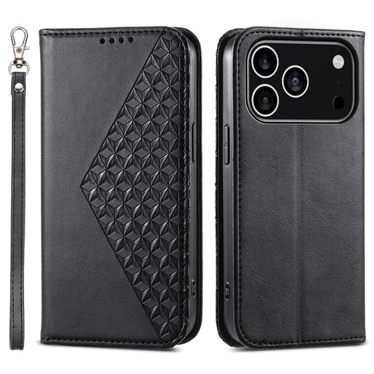 For iPhone 18 Pro / 17 Pro Case Calf Texture PU Leather Wallet Phone Cover with Wrist Strap