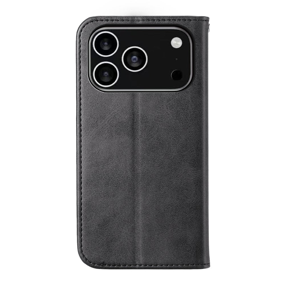 For iPhone 18 Pro / 17 Pro Case Calf Texture PU Leather Wallet Phone Cover with Wrist Strap