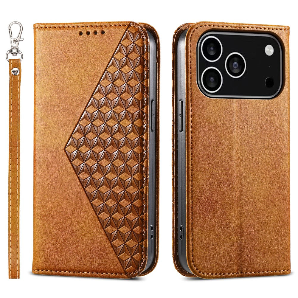 For iPhone 18 Pro / 17 Pro Case Calf Texture PU Leather Wallet Phone Cover with Wrist Strap