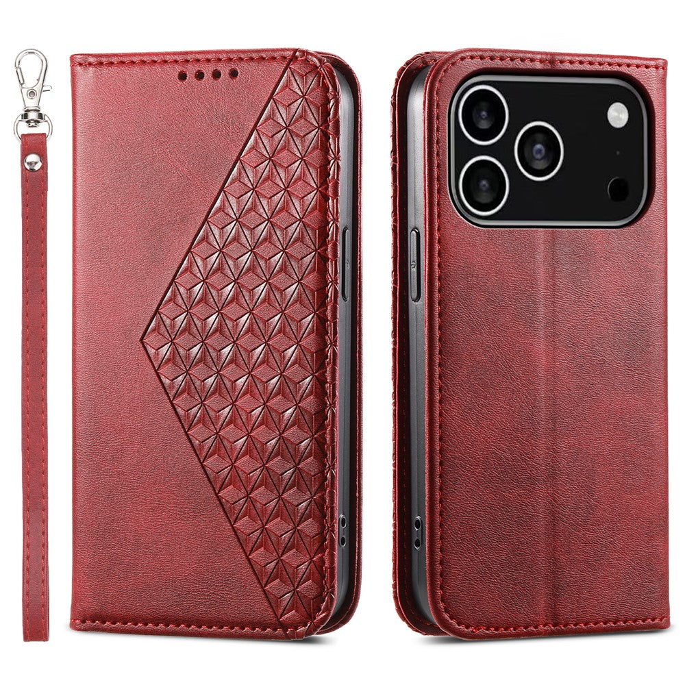 For iPhone 18 Pro / 17 Pro Case Calf Texture PU Leather Wallet Phone Cover with Wrist Strap