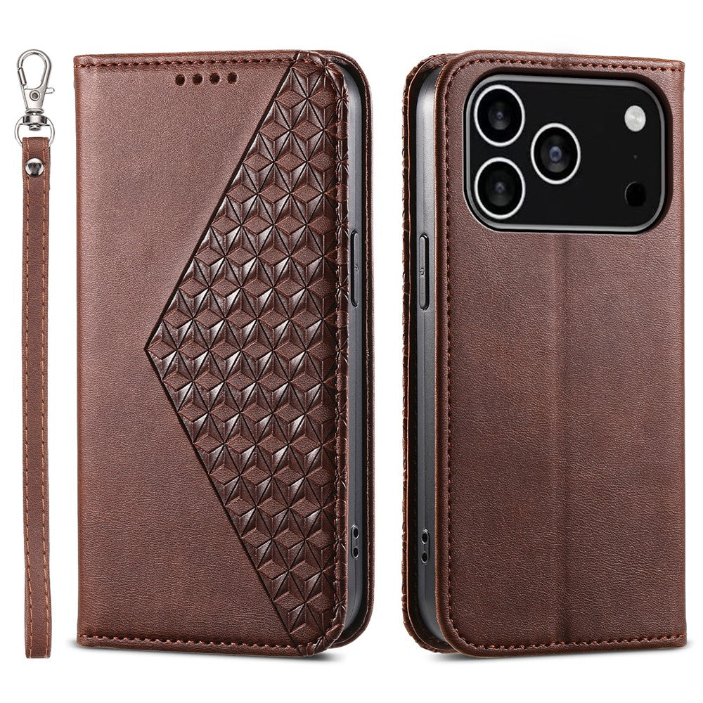 For iPhone 18 Pro / 17 Pro Case Calf Texture PU Leather Wallet Phone Cover with Wrist Strap