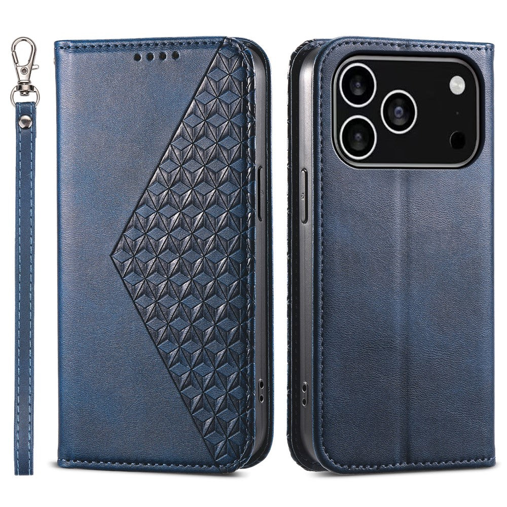For iPhone 18 Pro / 17 Pro Case Calf Texture PU Leather Wallet Phone Cover with Wrist Strap