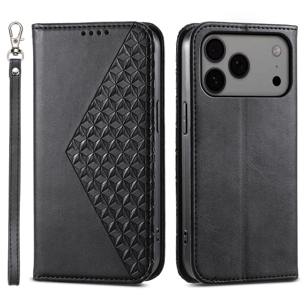 For iPhone 18 Pro Max / 17 Pro Max Case Calf Texture PU Leather Wallet Phone Cover with Wrist Strap