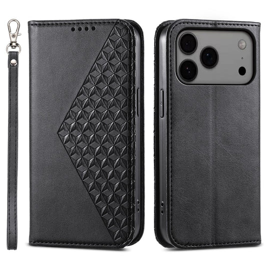For iPhone 18 Pro Max / 17 Pro Max Case Calf Texture PU Leather Wallet Phone Cover with Wrist Strap