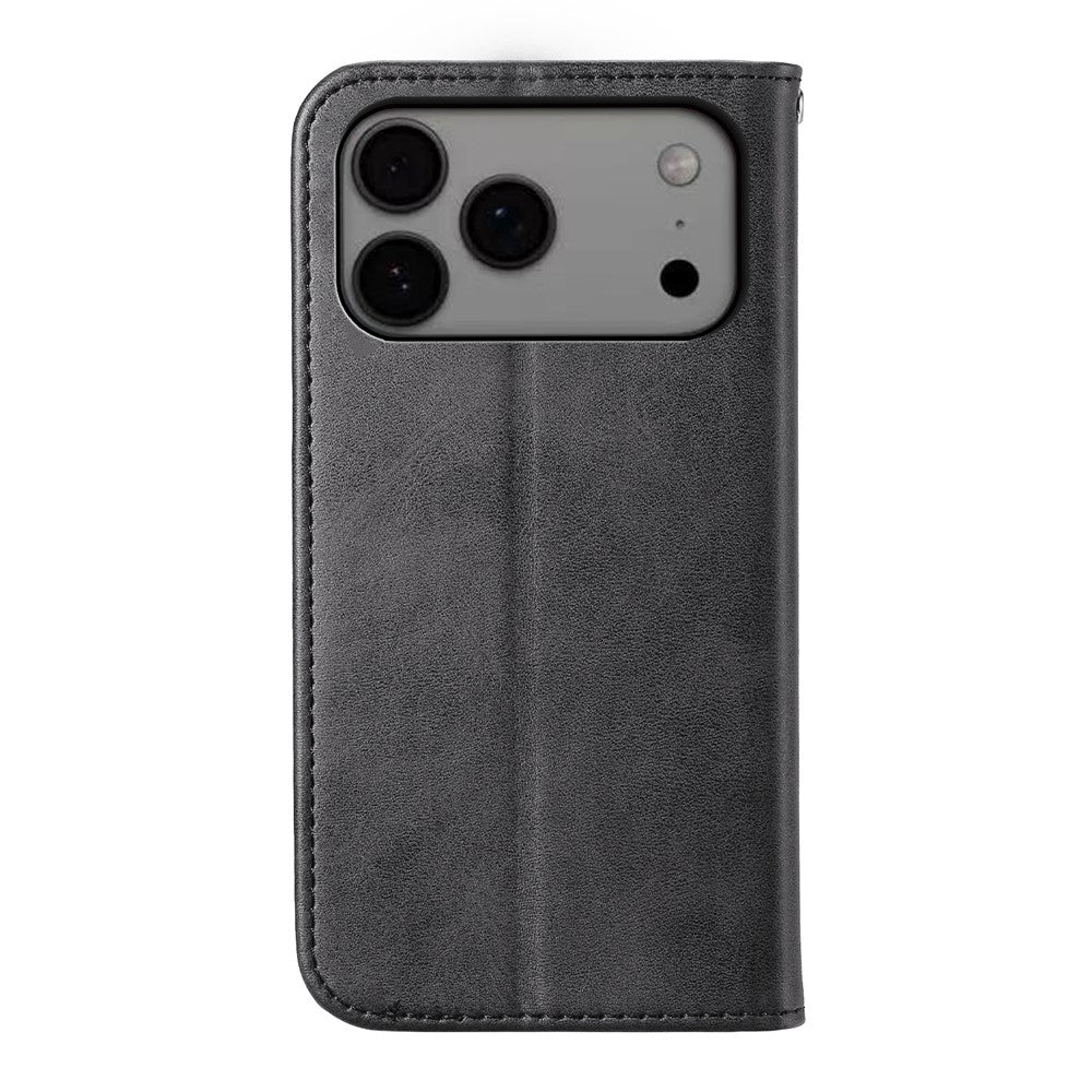 For iPhone 18 Pro Max / 17 Pro Max Case Calf Texture PU Leather Wallet Phone Cover with Wrist Strap