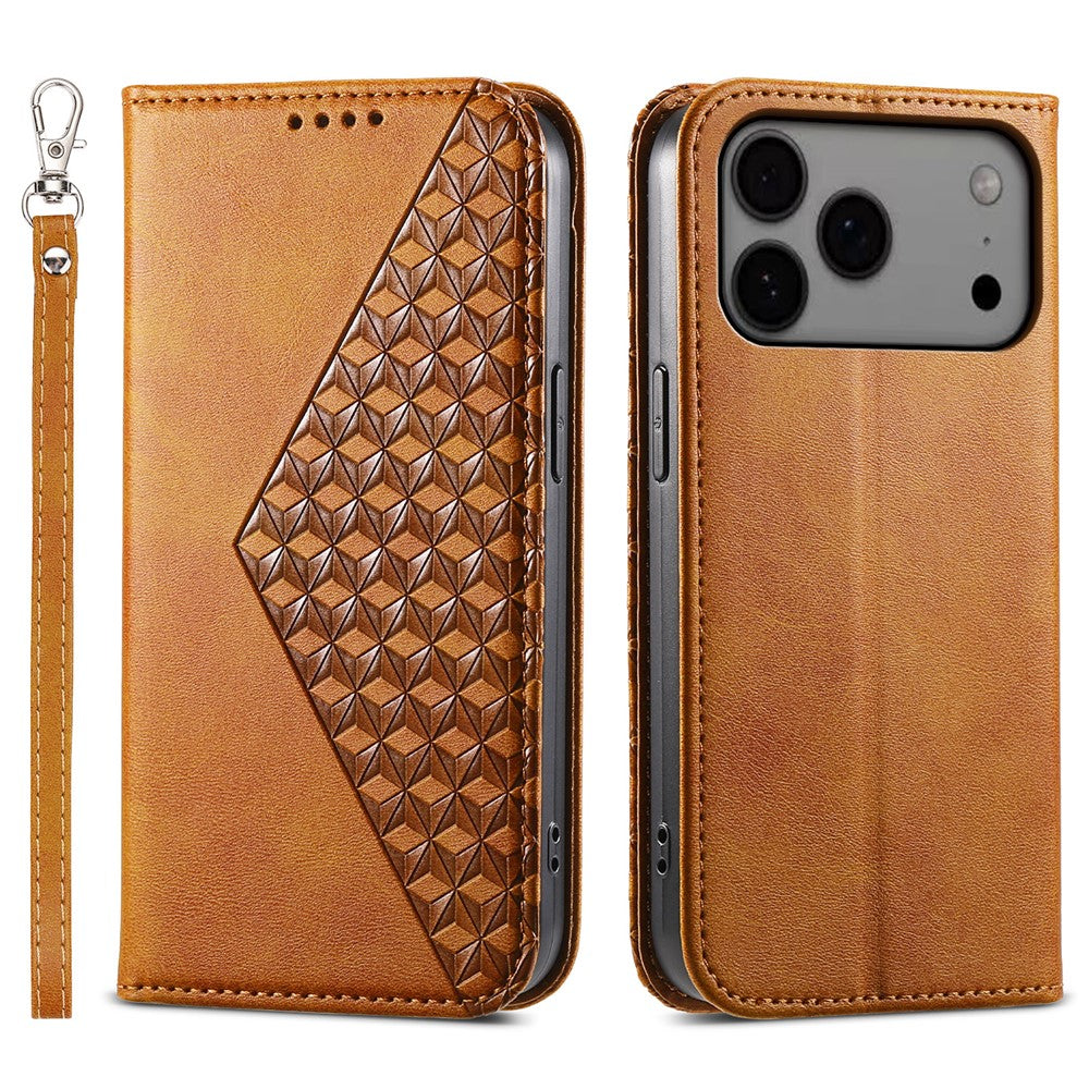 For iPhone 18 Pro Max / 17 Pro Max Case Calf Texture PU Leather Wallet Phone Cover with Wrist Strap