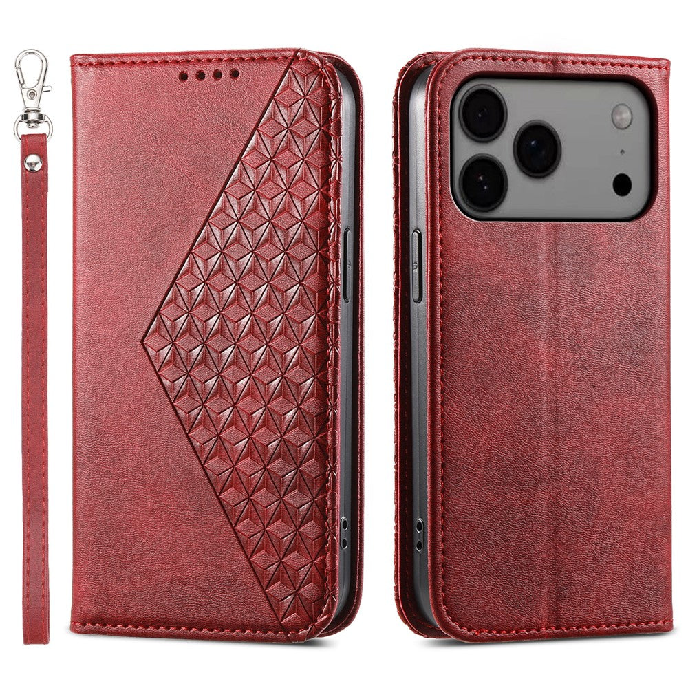 For iPhone 18 Pro Max / 17 Pro Max Case Calf Texture PU Leather Wallet Phone Cover with Wrist Strap