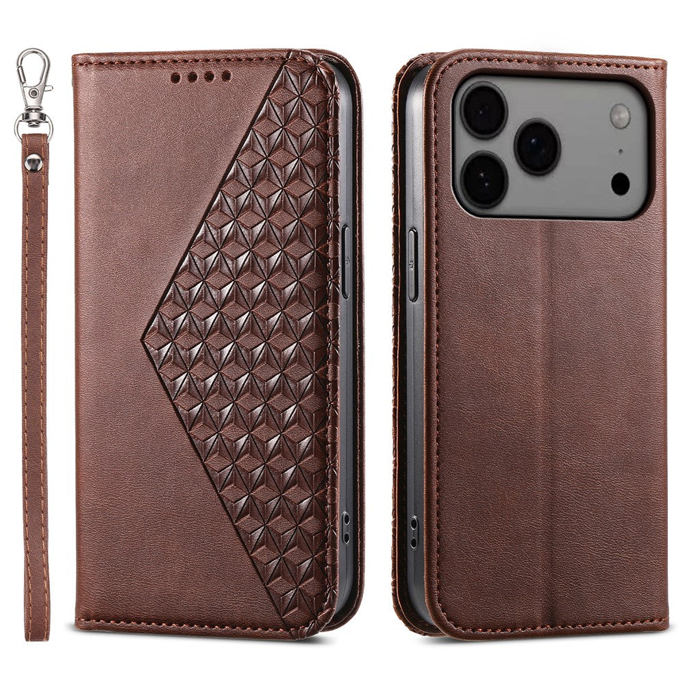 For iPhone 18 Pro Max / 17 Pro Max Case Calf Texture PU Leather Wallet Phone Cover with Wrist Strap