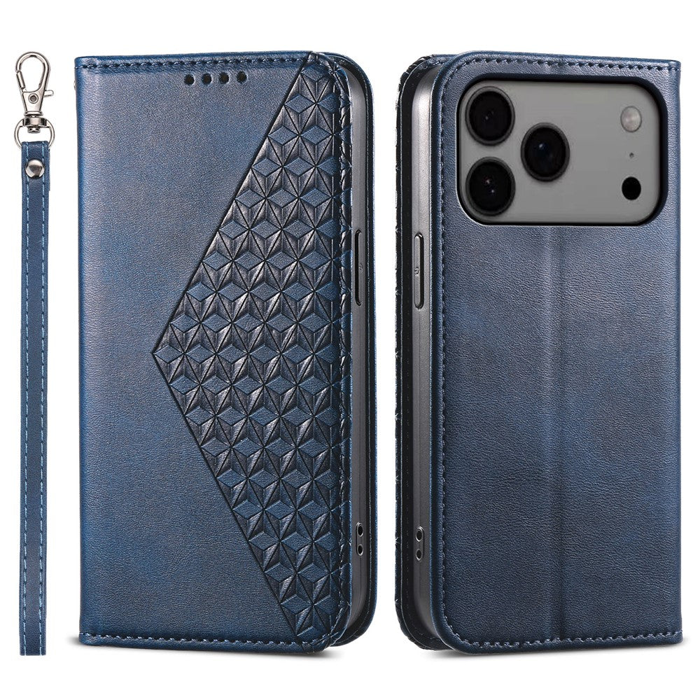 For iPhone 18 Pro Max / 17 Pro Max Case Calf Texture PU Leather Wallet Phone Cover with Wrist Strap