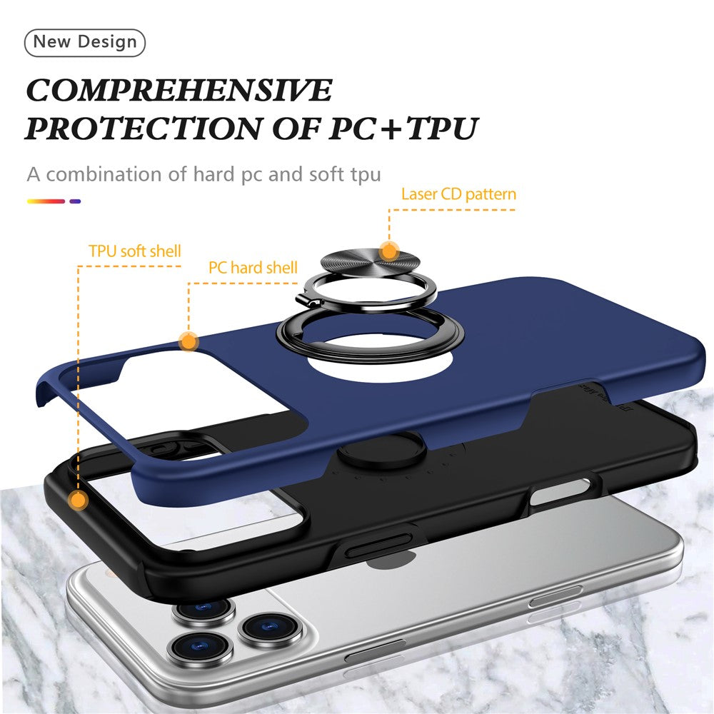 For iPhone 18 Pro / 17 Pro Case PC + TPU Phone Cover with Rotatable Ring Holder