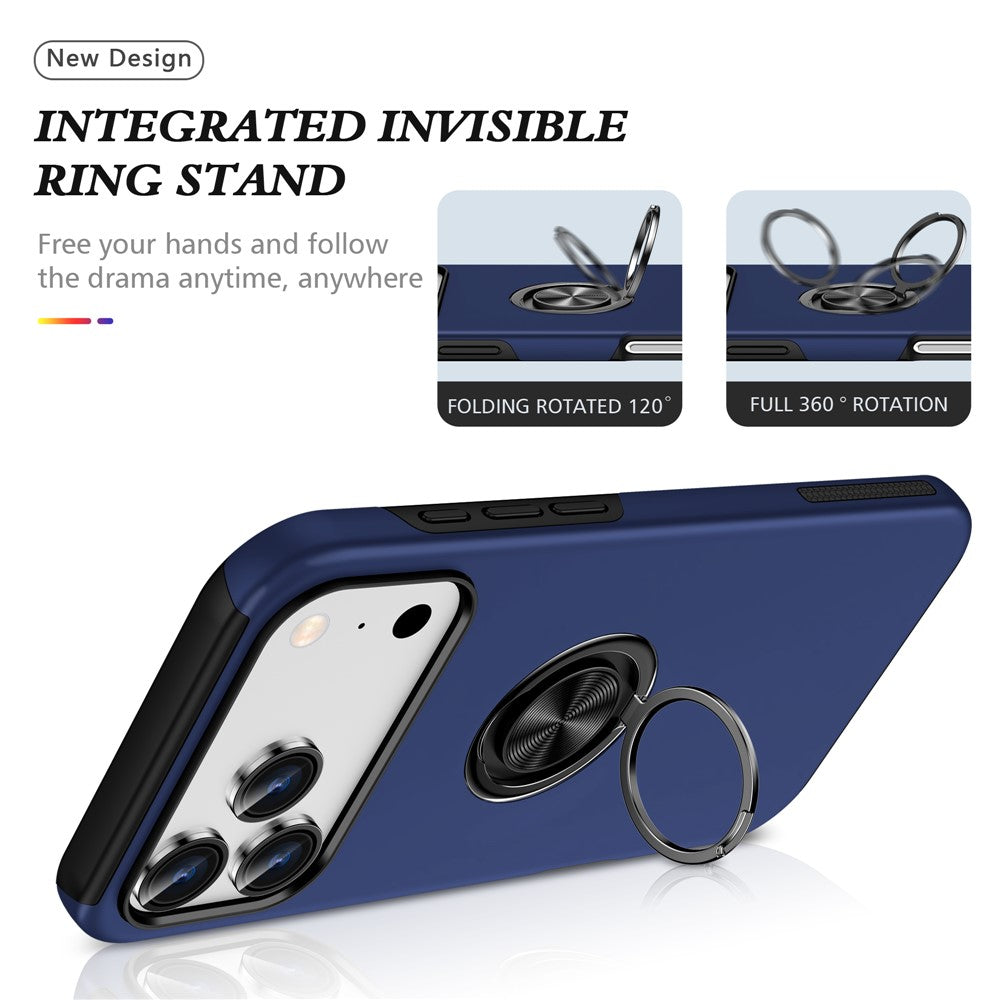 For iPhone 18 Pro Max / 17 Pro Max Case PC + TPU Phone Cover with Rotatable Ring Holder