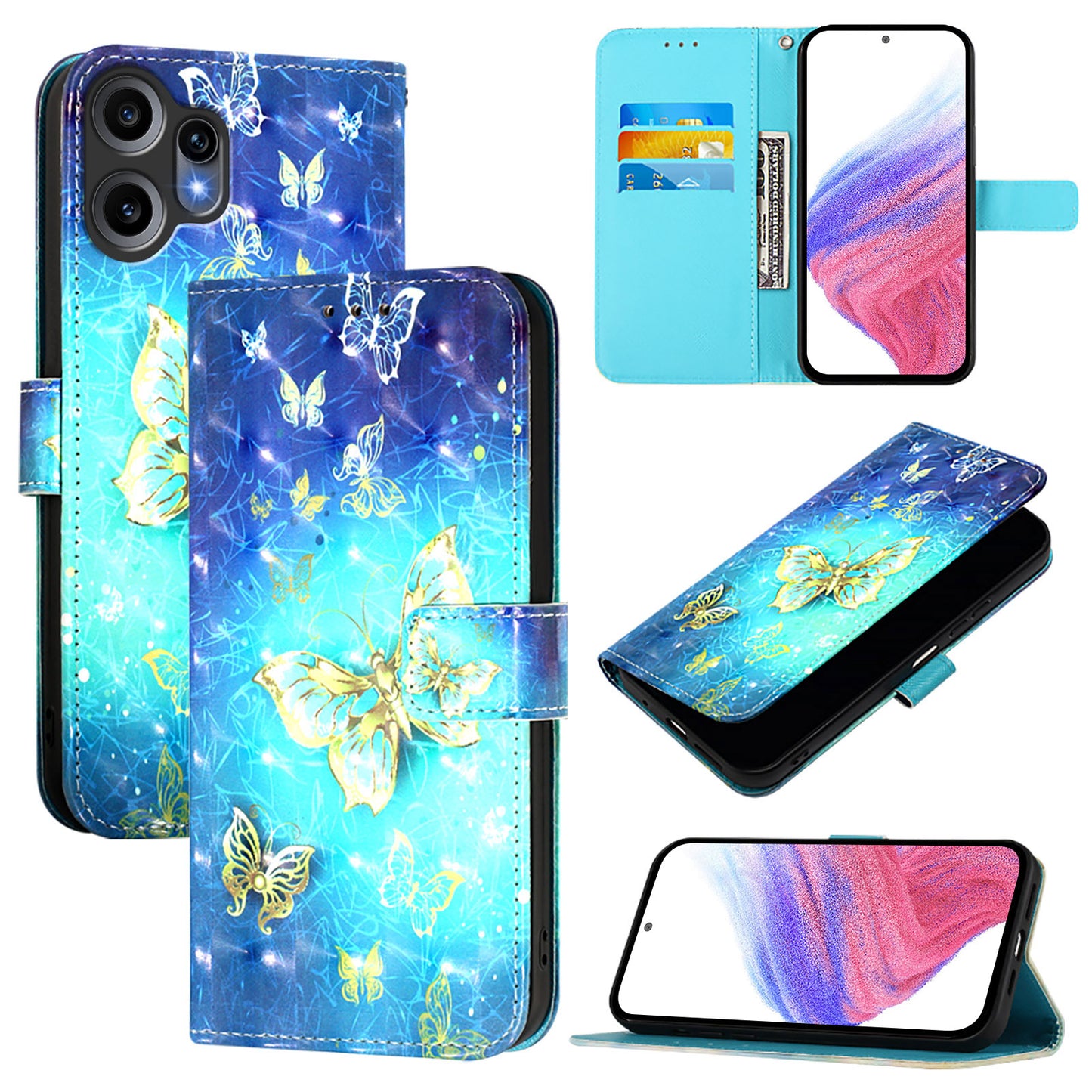 Nothing CMF Phone 2 Pro Handyhülle – aus Leder, mit 3D-Musterdruck, Brieftaschenfunktion, Ständer, mit Tragegurt