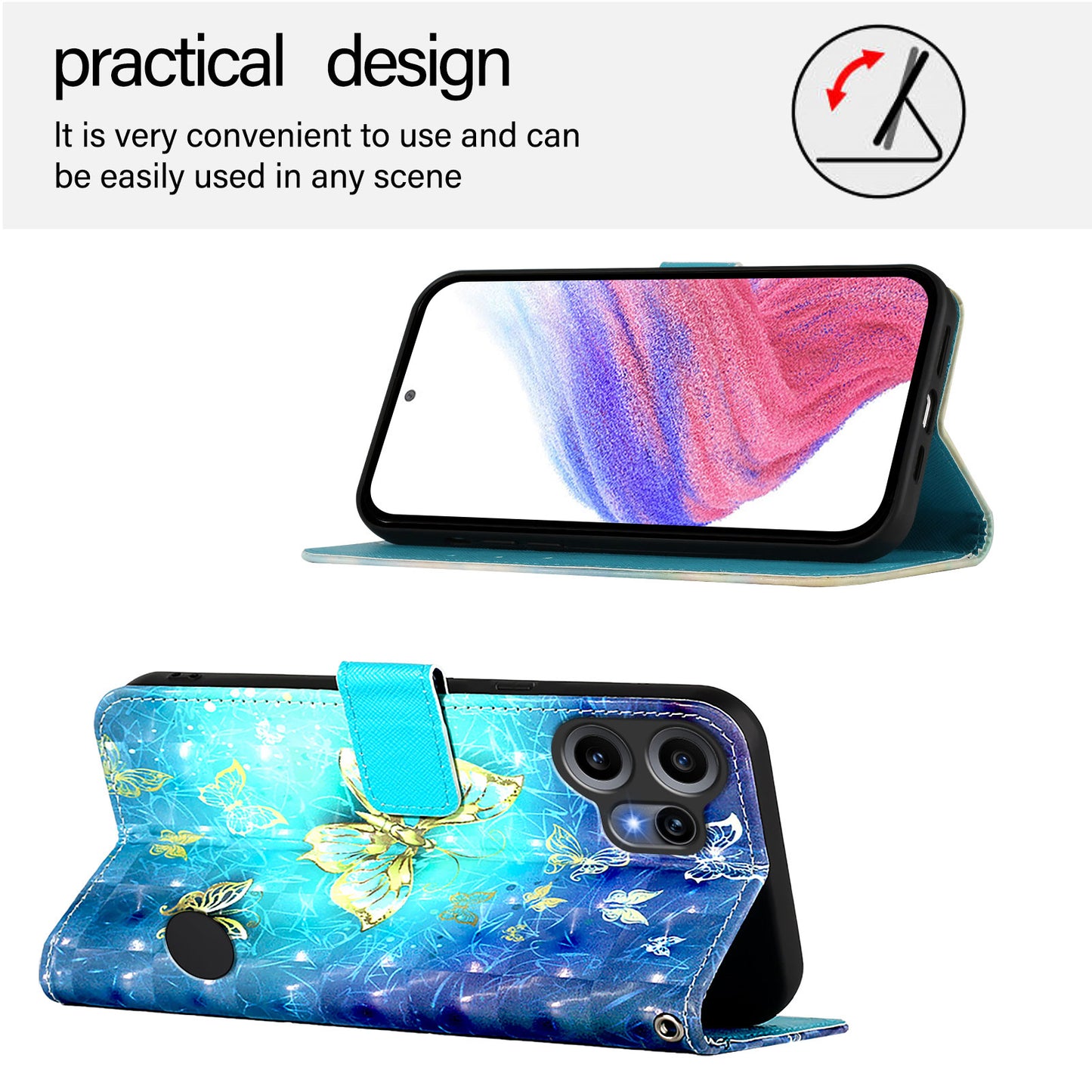 Nothing CMF Phone 2 Pro Wallet-Handyhülle – Aus Leder, mit 3D-Musterdruck, Brieftaschenfunktion, Ständer, mit Tragegurt