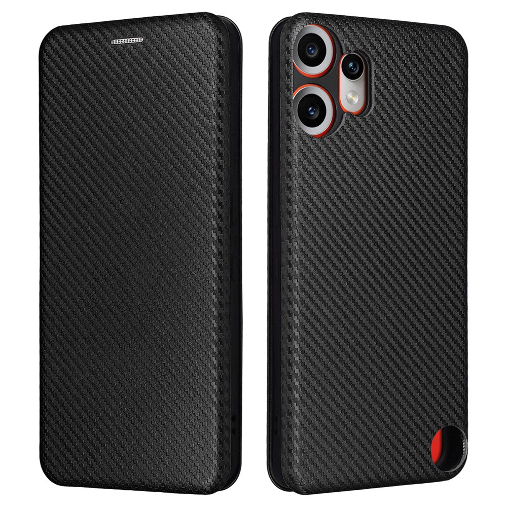 Nothing CMF Phone 2 Pro Wallet-Handyhülle – Mit Carbonfaser-Textur, Kartenhalter, Lederständer