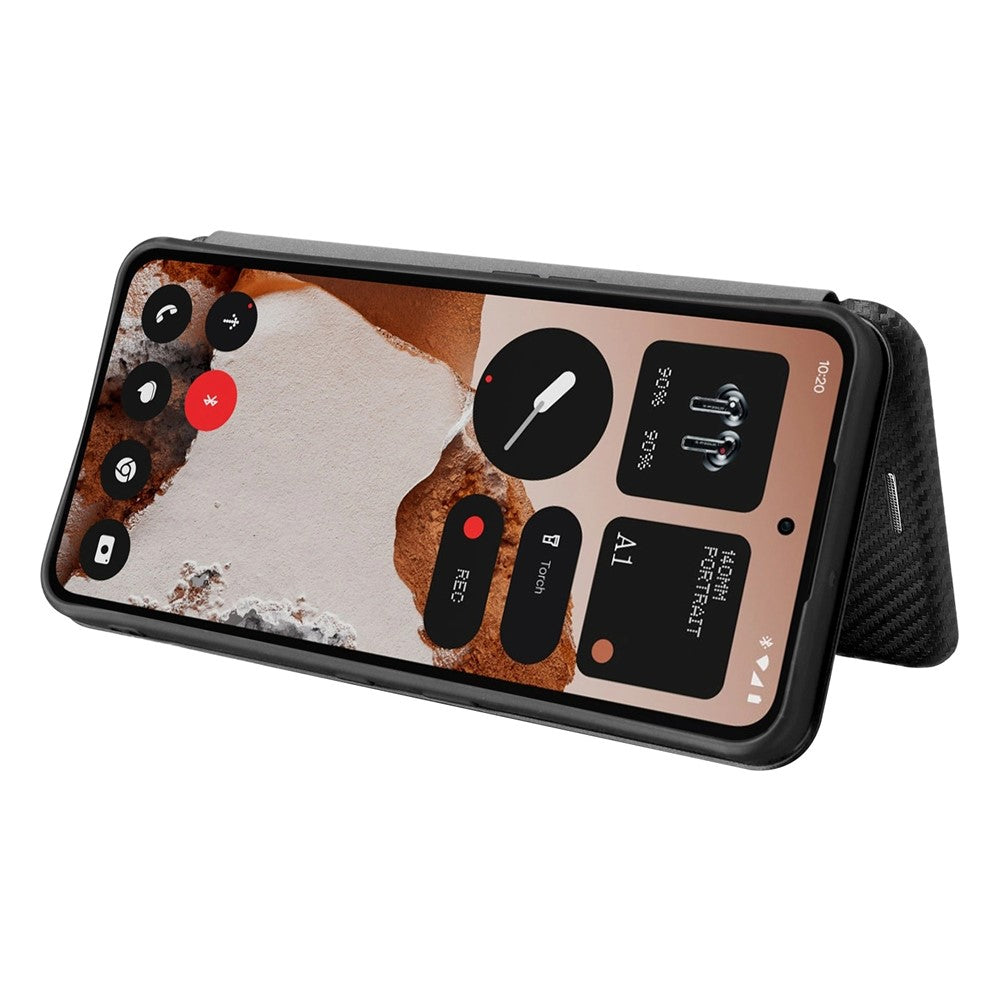 Nothing CMF Phone 2 Pro Wallet-Handyhülle – Mit Carbonfaser-Textur, Kartenhalter, Lederständer