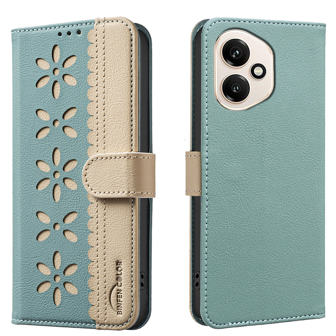 BINFEN COLOR For Honor 400 5G (Global) Leather Case  BF36 Floral Pattern Phone Cover RFID Blocking Wallet Stand