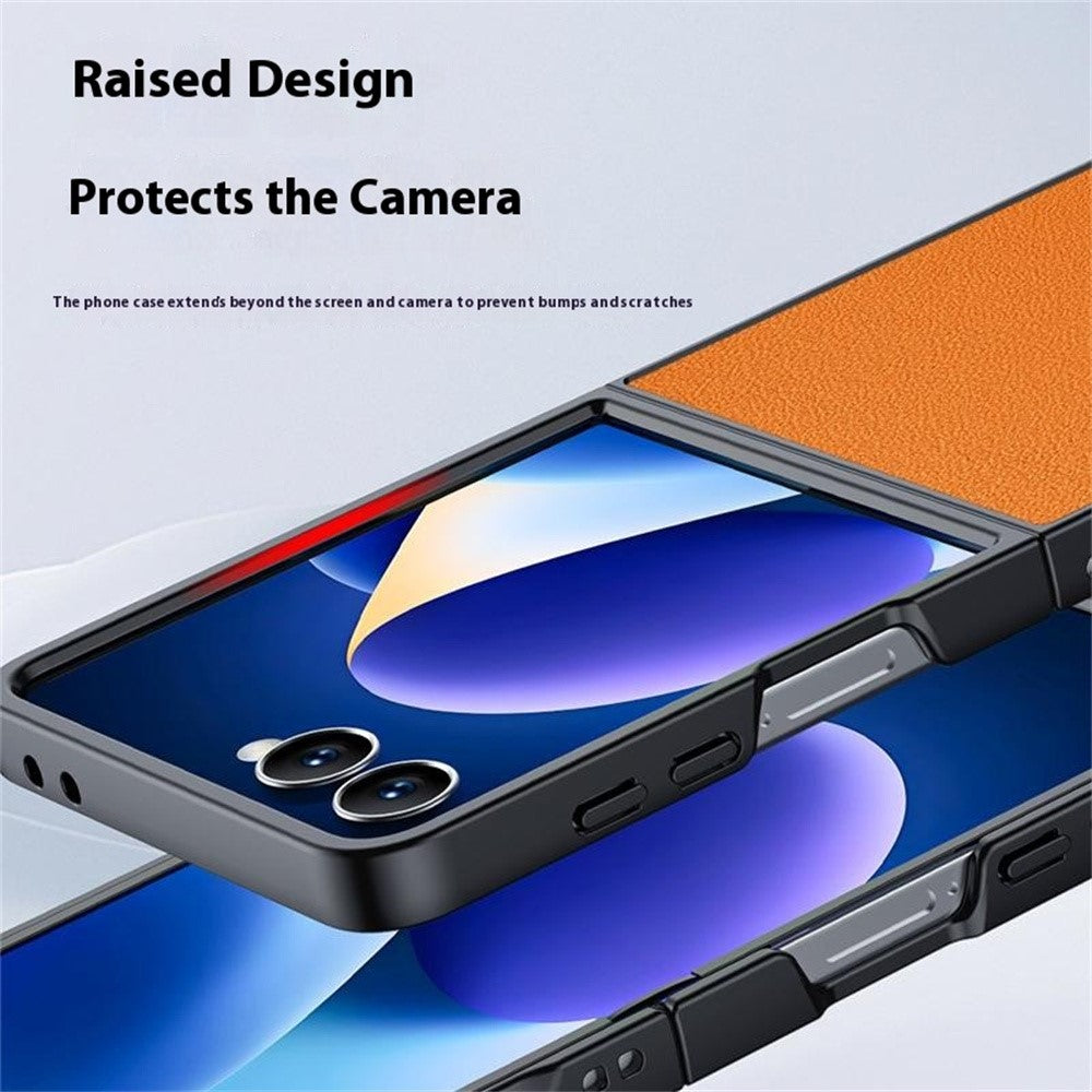For Samsung Galaxy Z Flip7 5G Case PU Leather Coated PC Anti-Drop Folding Phone Cover