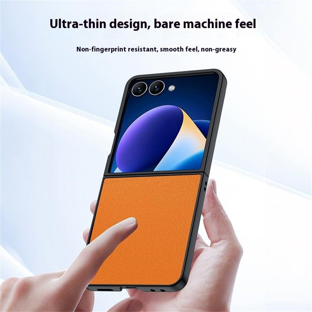 For Samsung Galaxy Z Flip7 5G Case PU Leather Coated PC Anti-Drop Folding Phone Cover