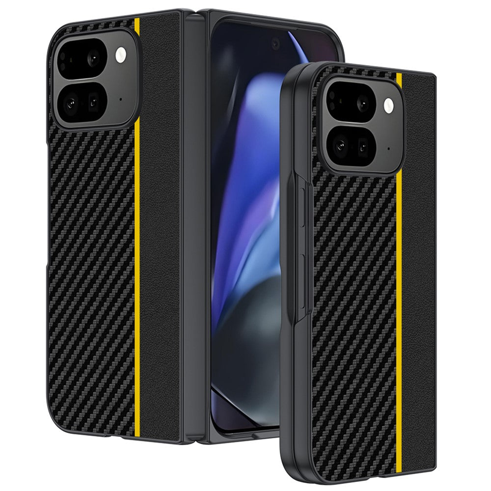 For Google Pixel 10 Pro Fold Case Carbon Fiber Texture Leather + PC Anti-Drop Folding Phone Cover