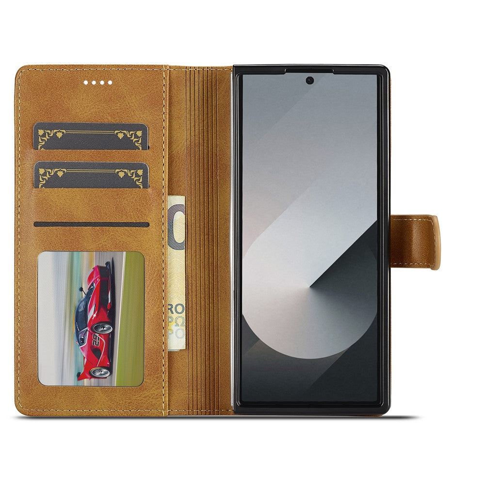 LC.IMEEKE For Samsung Galaxy Z Fold7 5G Case Calf Texture PU Leather Stand Wallet Phone Cover