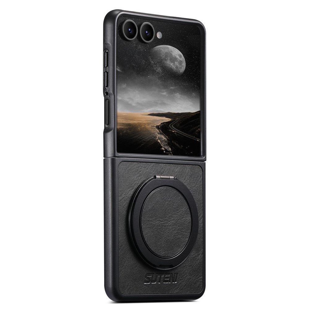 SUTENI G3 For Samsung Galaxy Z Flip7 5G Magnetic Case Waxy Texture Rotating Kickstand Leather Phone Back Cover