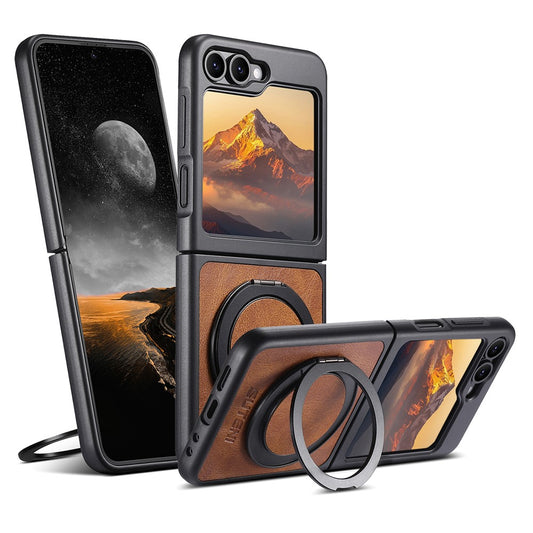 Galaxy Z Flip7 FE 5G / Galaxy Z Flip6 5G – Magnetische Handyhülle aus PU-Leder und TPU, mit Ständer