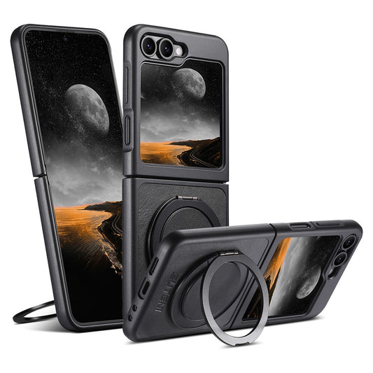 Galaxy Z Flip7 FE 5G / Galaxy Z Flip6 5G – Magnetische Handyhülle aus PU-Leder und TPU, mit Ständer