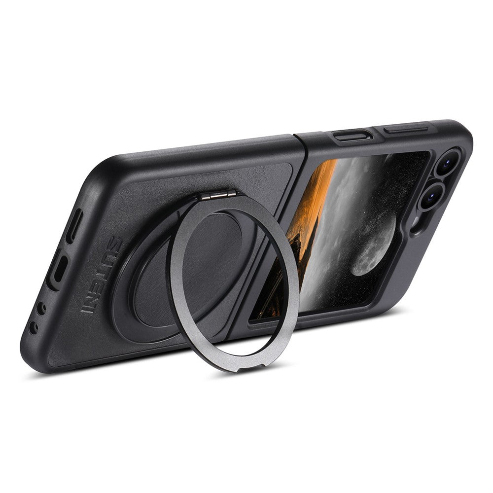 SUTENI G3 For Samsung Galaxy Z Flip7 FE 5G / Z Flip6 5G Magnetic Case Waxy Texture Rotating Kickstand Leather Phone Back Cover