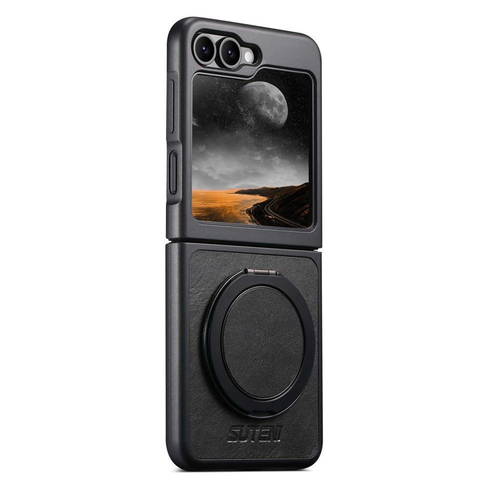 SUTENI G3 For Samsung Galaxy Z Flip7 FE 5G / Z Flip6 5G Magnetic Case Waxy Texture Rotating Kickstand Leather Phone Back Cover