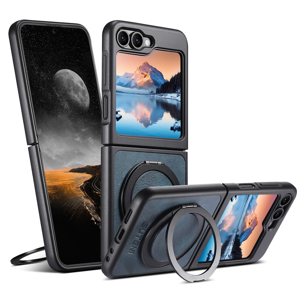 SUTENI G3 For Samsung Galaxy Z Flip7 FE 5G / Z Flip6 5G Magnetic Case Waxy Texture Rotating Kickstand Leather Phone Back Cover