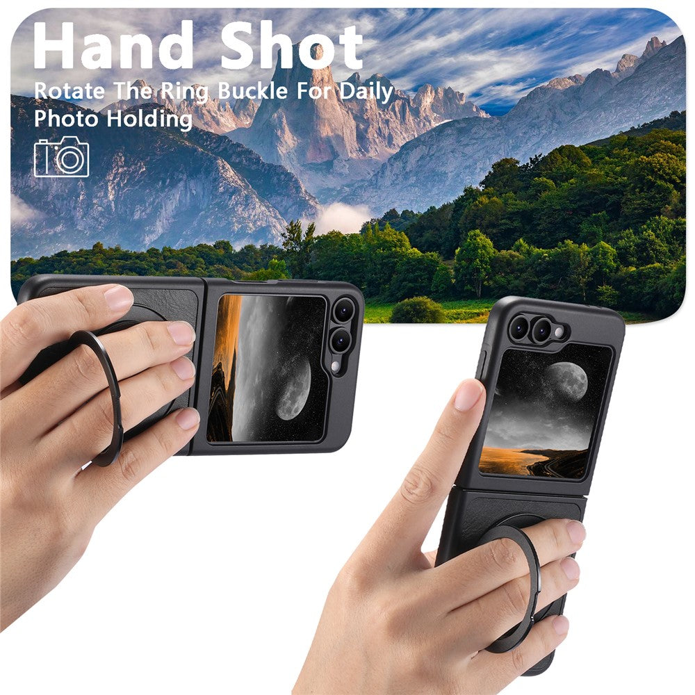 SUTENI G3 For Samsung Galaxy Z Flip5 5G Magnetic Case Waxy Texture Rotating Kickstand Leather Phone Back Cover