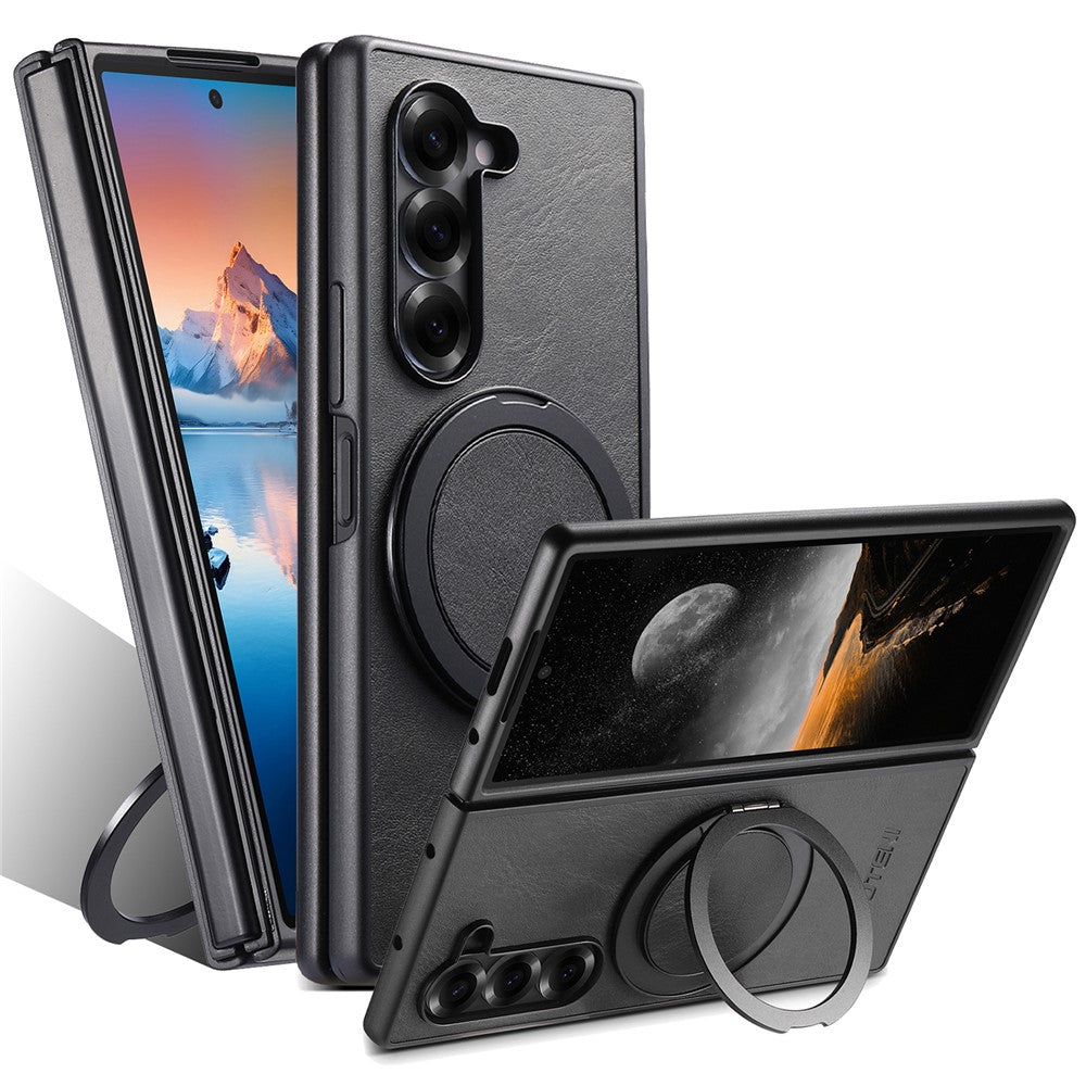SUTENI G3 For Samsung Galaxy Z Fold7 5G Magnetic Case Waxy Texture Rotating Kickstand Leather Phone Back Cover