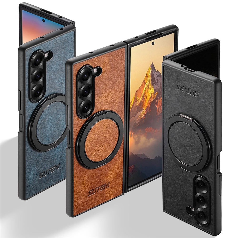 SUTENI G3 For Samsung Galaxy Z Fold7 5G Magnetic Case Waxy Texture Rotating Kickstand Leather Phone Back Cover