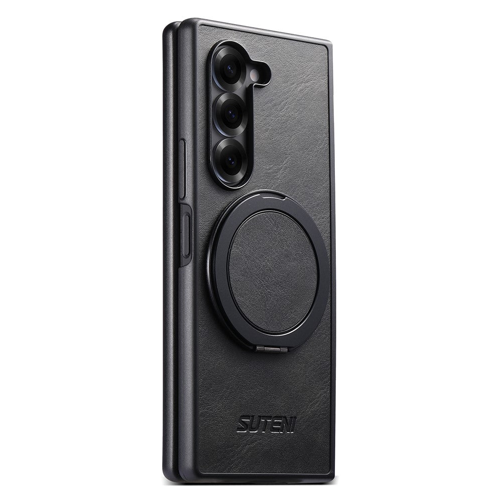 SUTENI G3 For Samsung Galaxy Z Fold7 5G Magnetic Case Waxy Texture Rotating Kickstand Leather Phone Back Cover